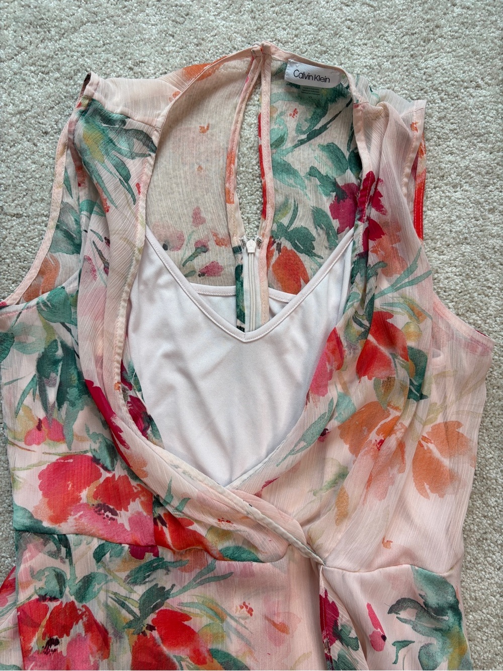 Calvin Klein Pink Floral Maxi High-Low Wrap Dress Size 10 - Picture 11 of 14